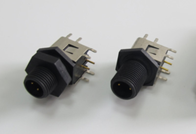全塑料M12针型弯角插座(PCB焊接封装)